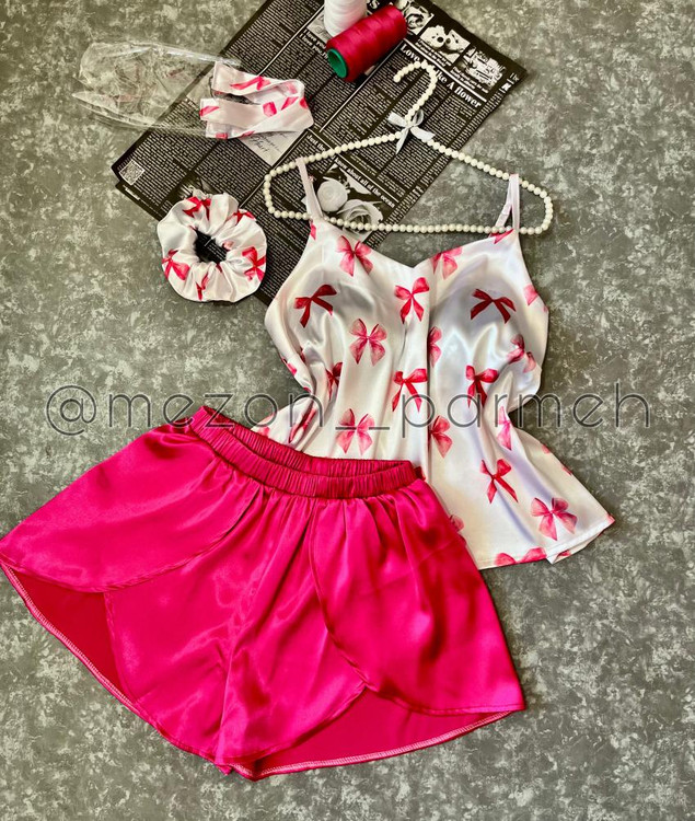 تاپ و شورتک ساتن پرمه