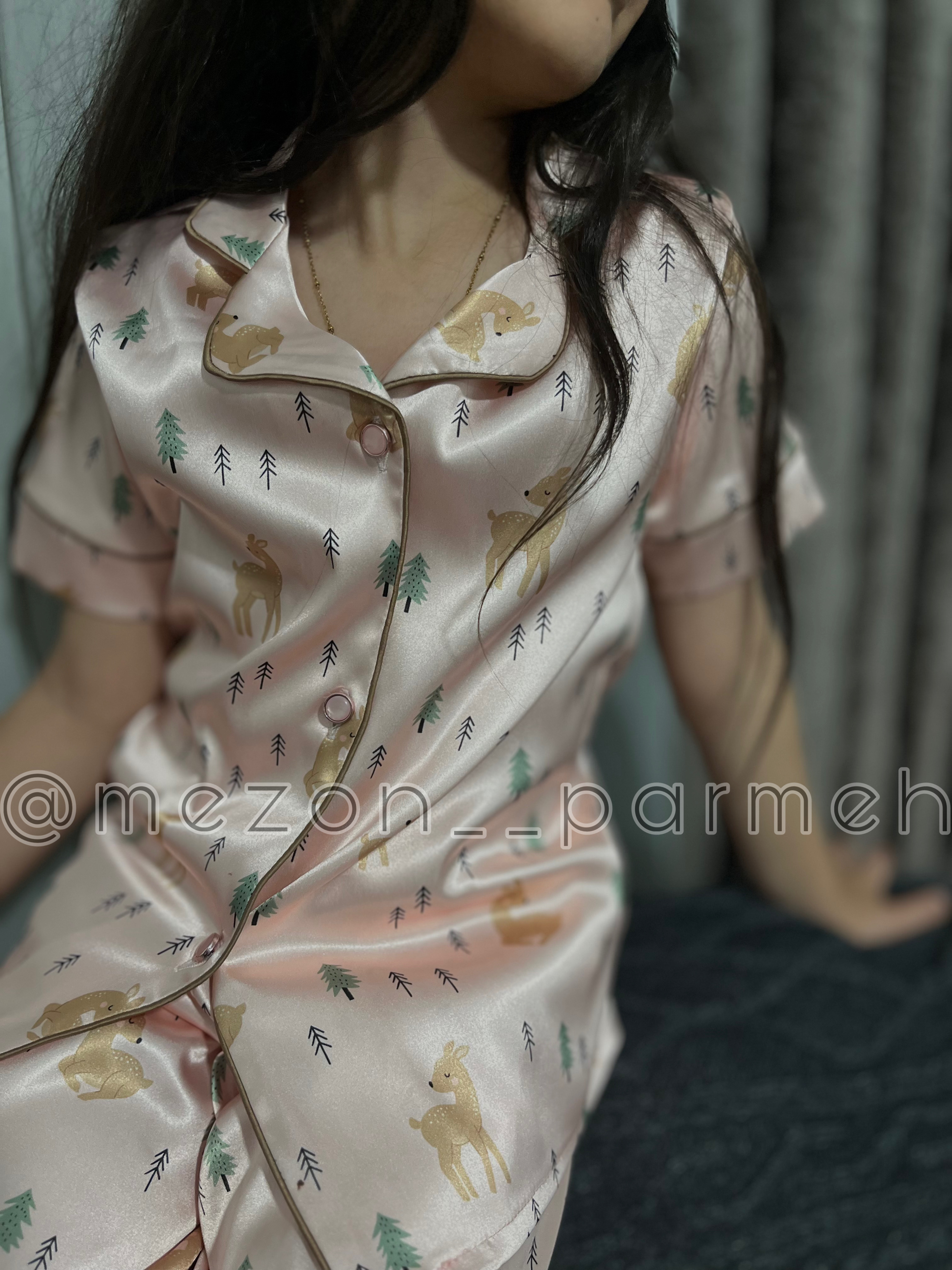 پیراهن و شلوار ساتن پرمه